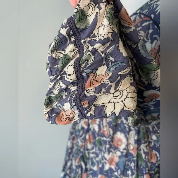 Lucky Brand Floral Peasant Blouse Tie Neck 2X - Picture 6 of 11